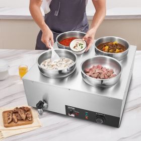 Electric Soup Warmer, Four 7.4QT Stainless Steel Round Pot 86~185Â°F Adjustable Temp, 1500W Commercial Bain Marie With Anti-dry Burn And Reset Button,
