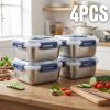 Yakimoto 2/4/6/8/10 PCS Extra-Large Stainless Steel Food Storage Containers With Blue Lids - Deep Design, Airtight Seal